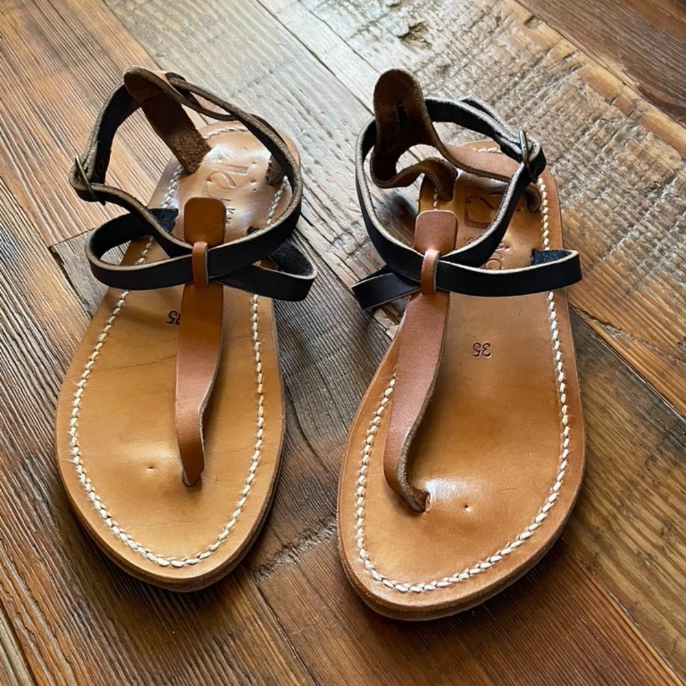 K. Jacques St. Tropez Tan & Navy Leather Sandals